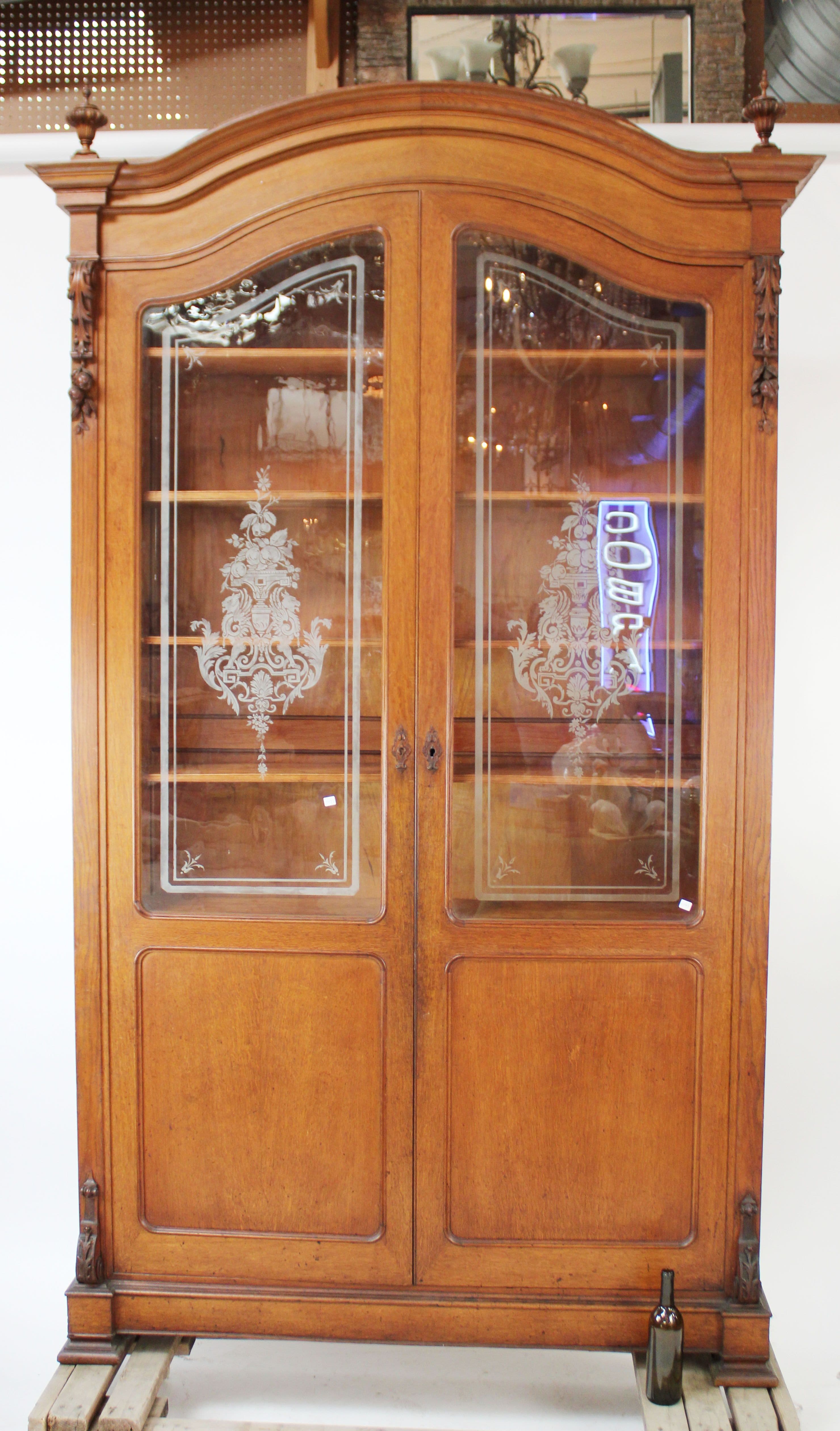 Italian bookcase with etched glass doors