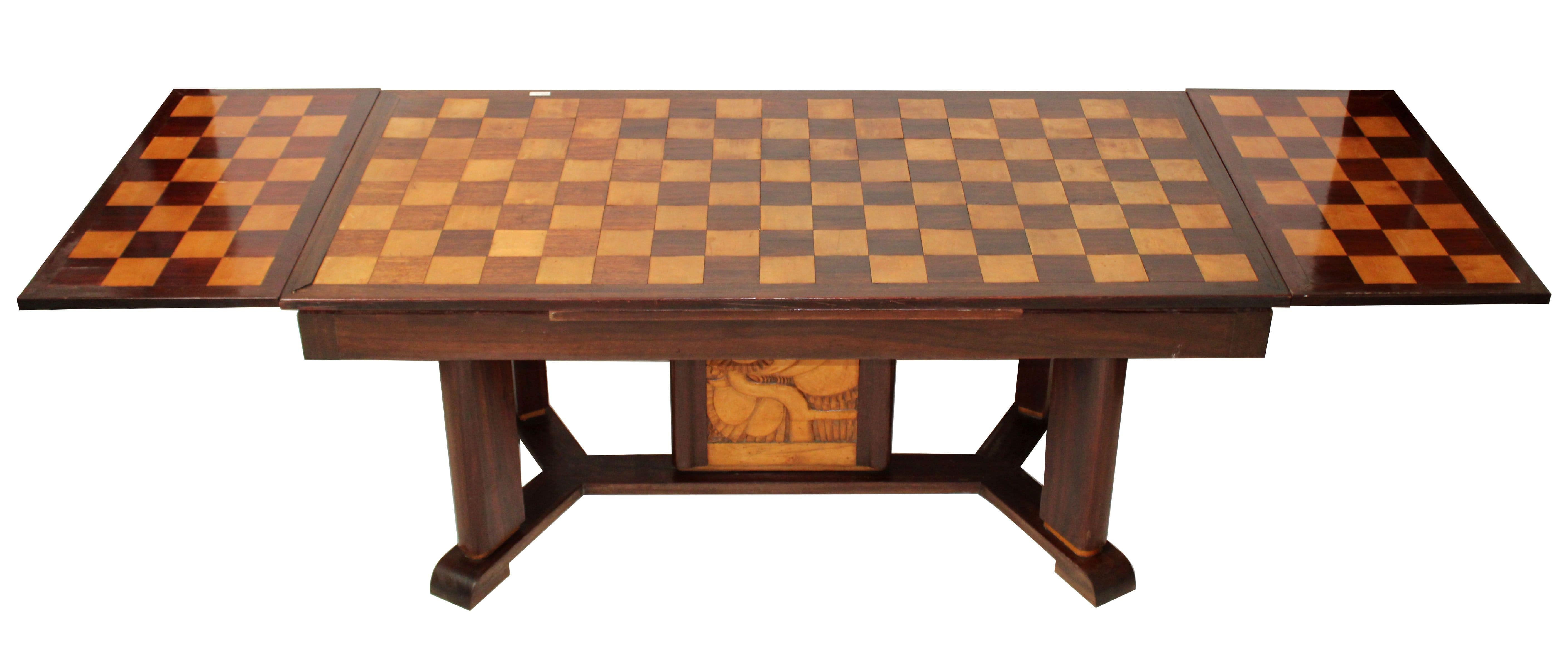 French Art Deco inlaid dining table with checkerboard top
