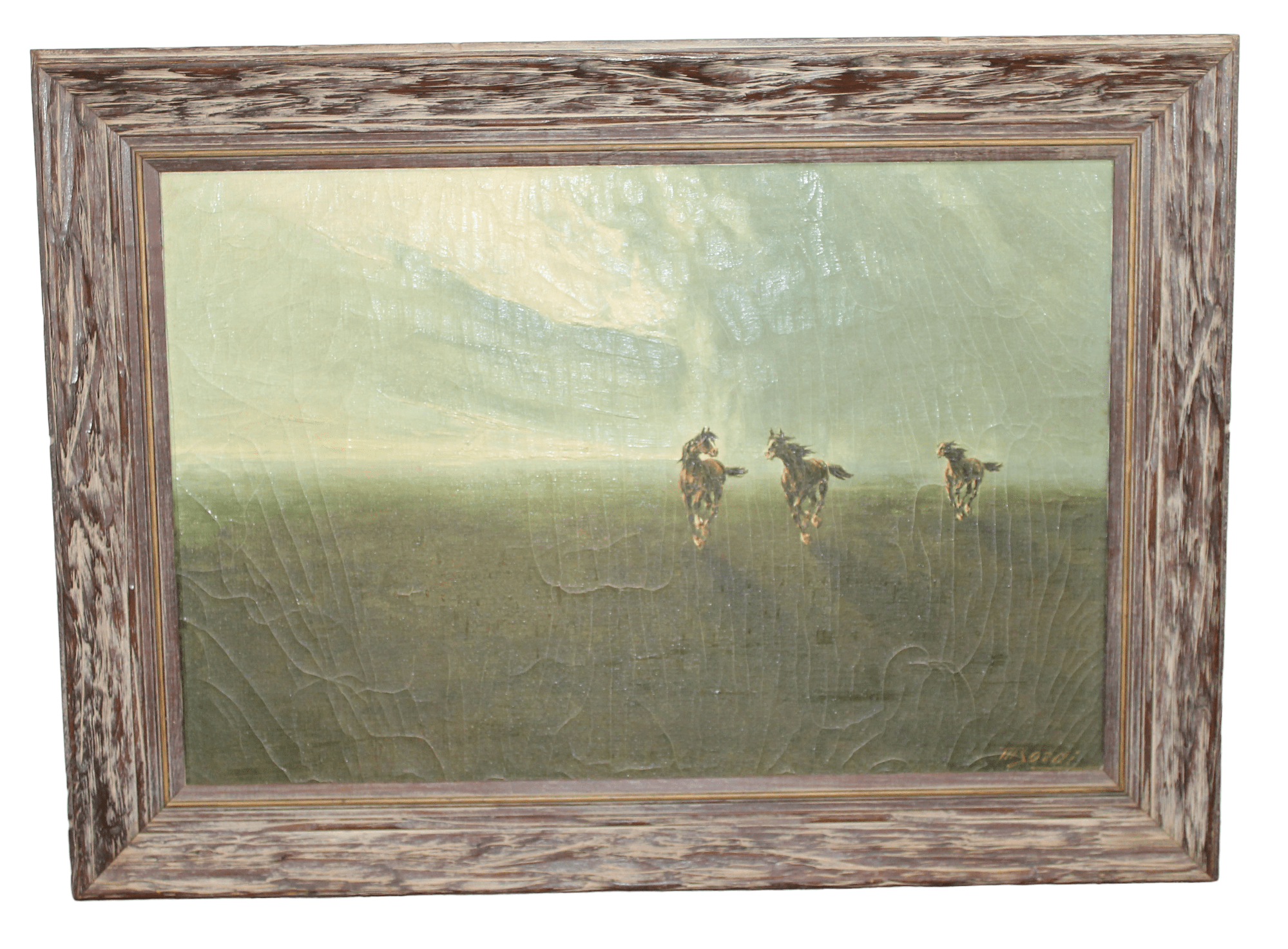 Oil on canvas depicting horses in pasture signed H. Soadi
