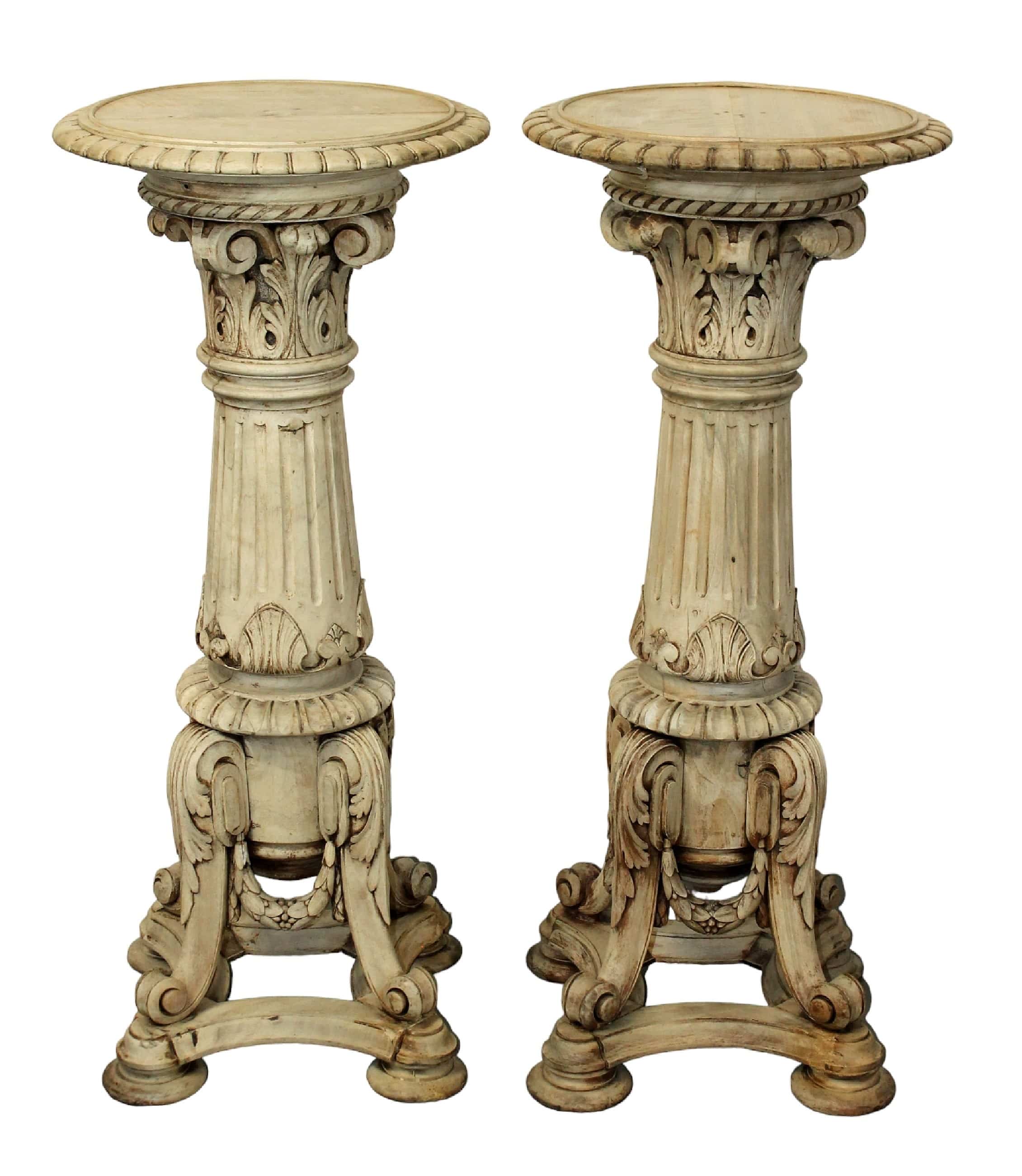 Pair of French neoclassical pedestals in bleached walnut

