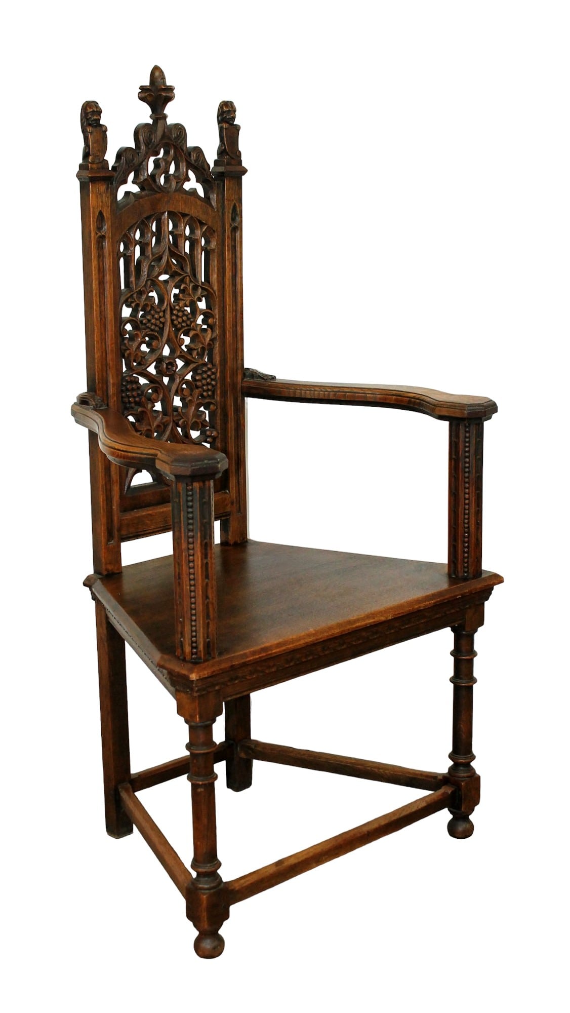 French Gothic revival pierce carved back chair