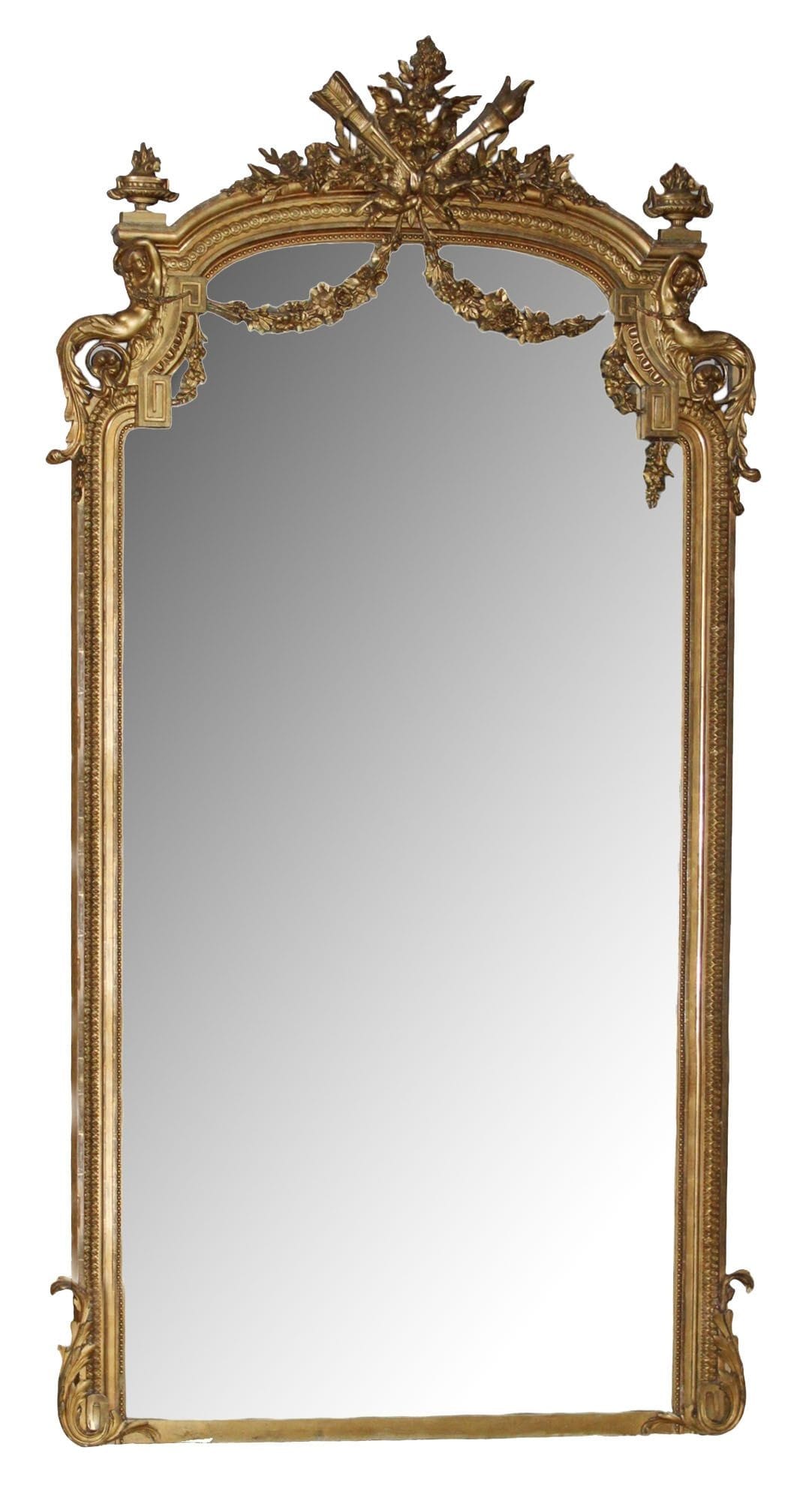 Grand scale French giltwood mirror