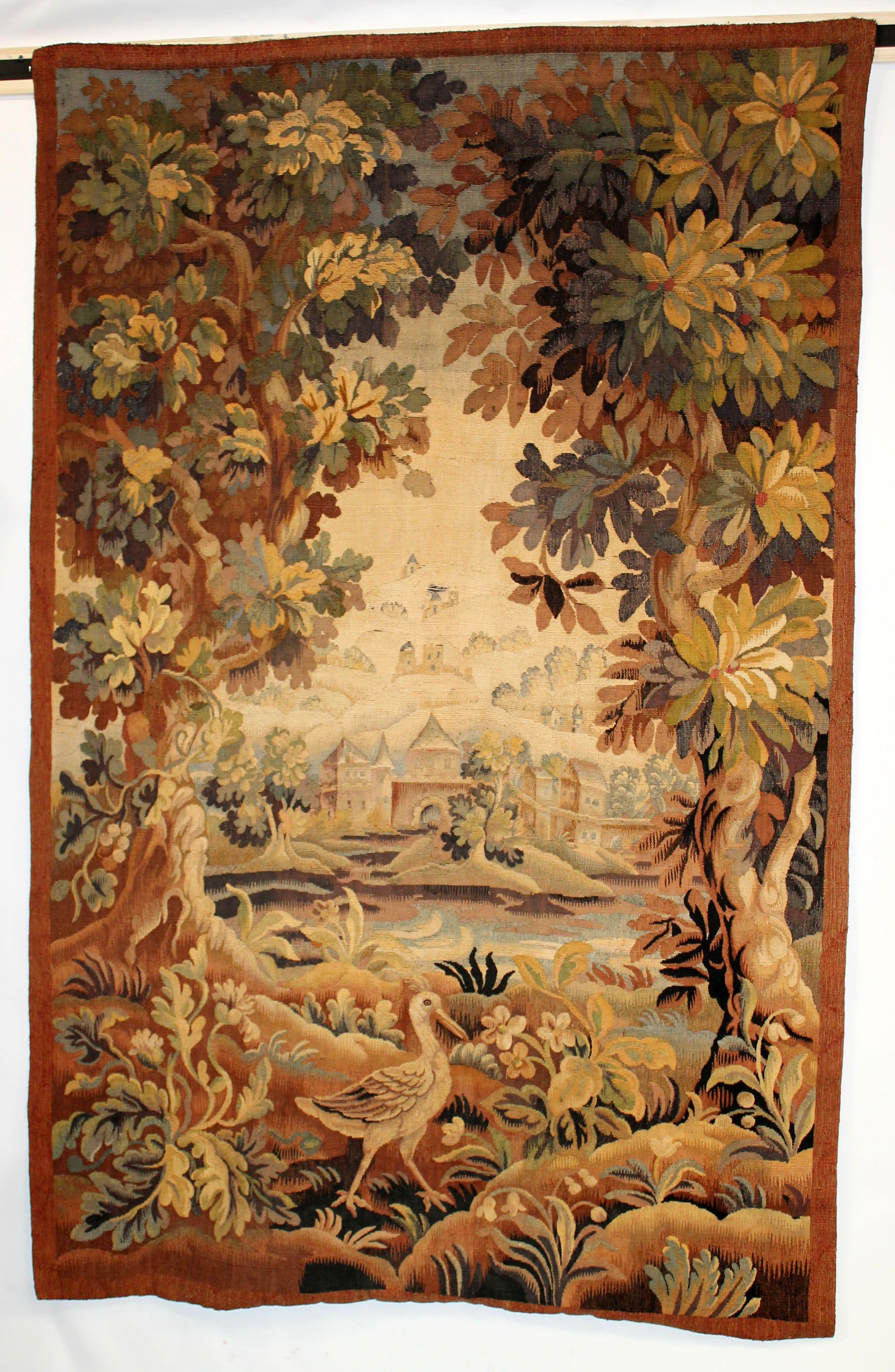 French Aubusson verdure tapestry with chateau
