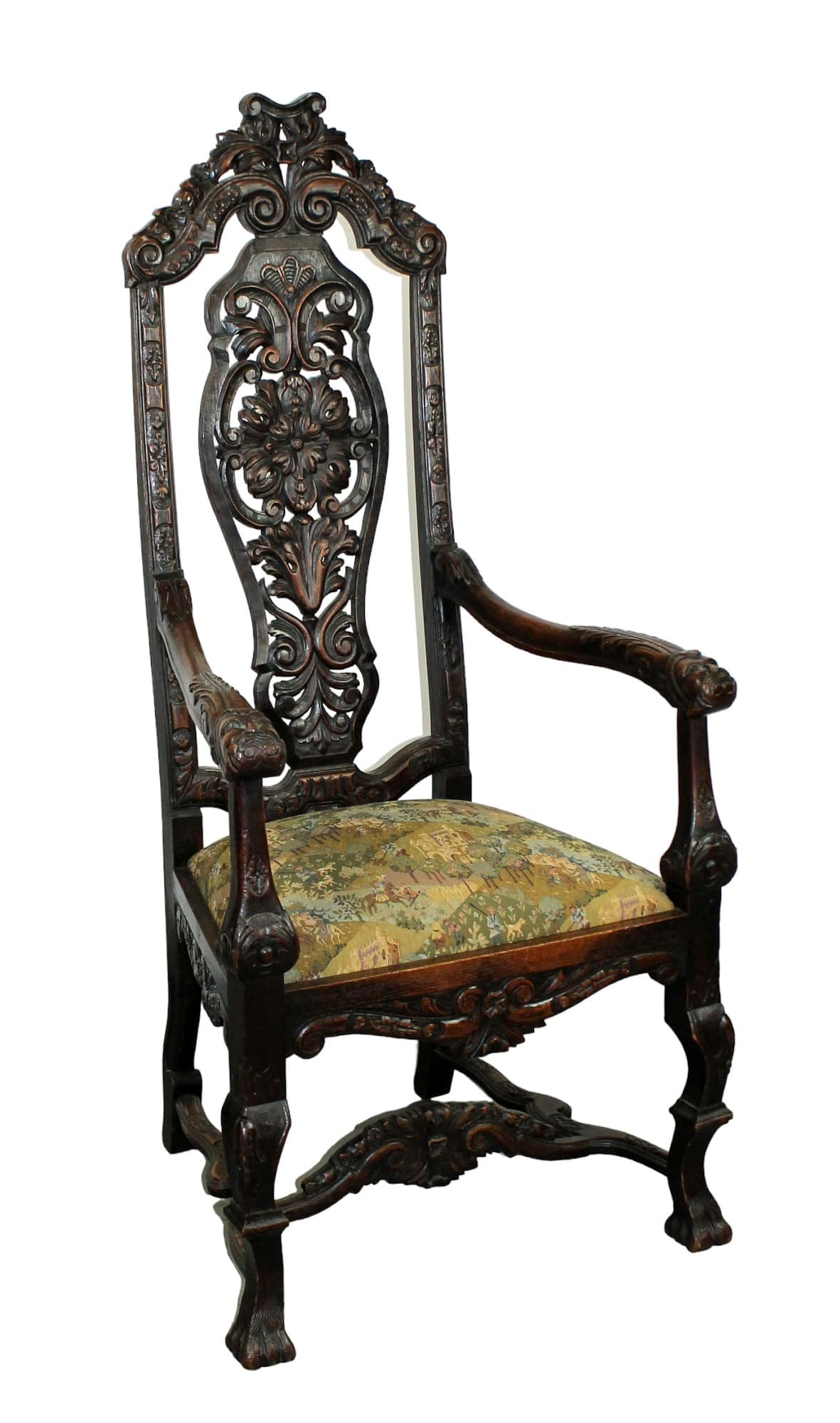 English high back pierce carved armchair