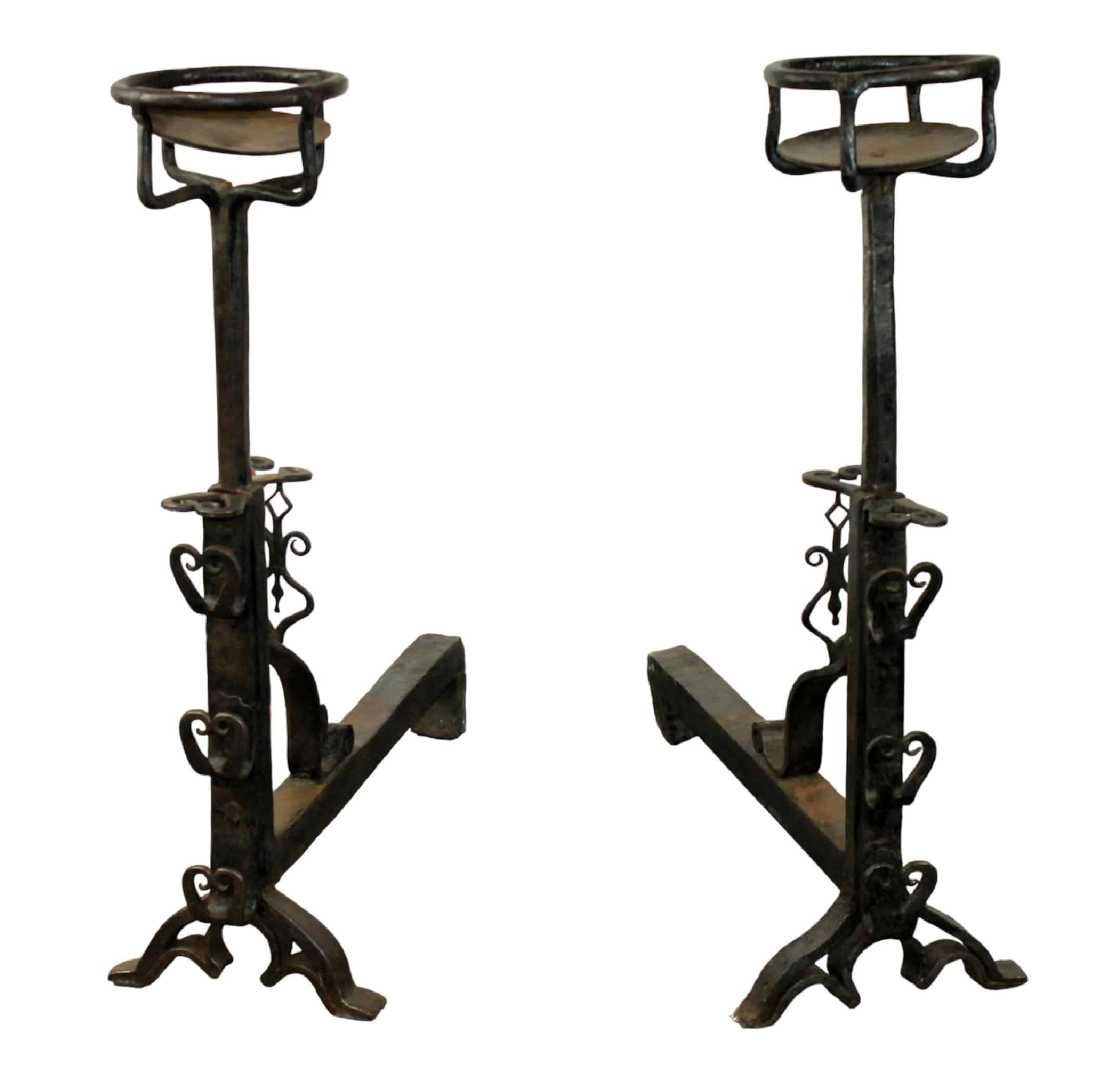 Pair of French forged iron andirons