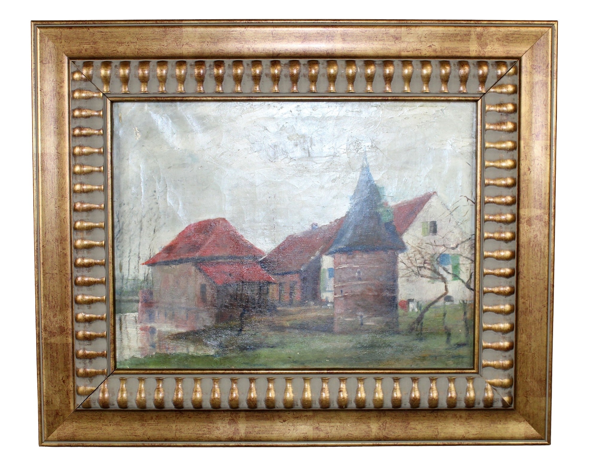 Continental oil on canvas depicting farmhouse