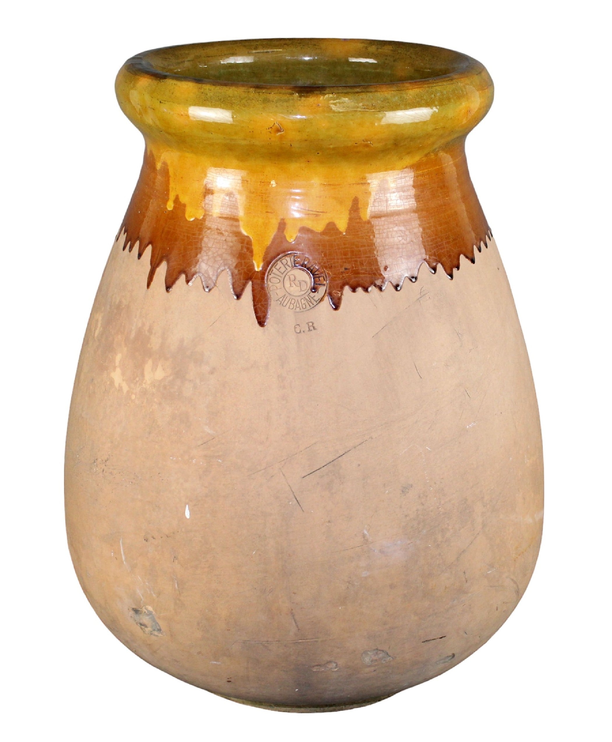 French Poterie Ravel drip glazed terra cotta jar