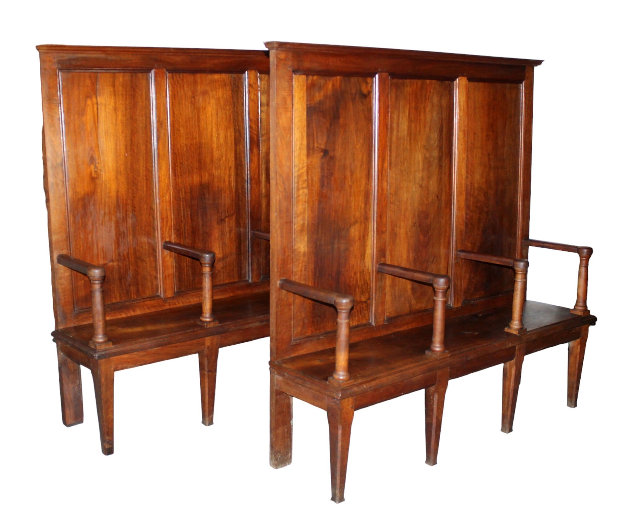 Pair of French high back bishop benches