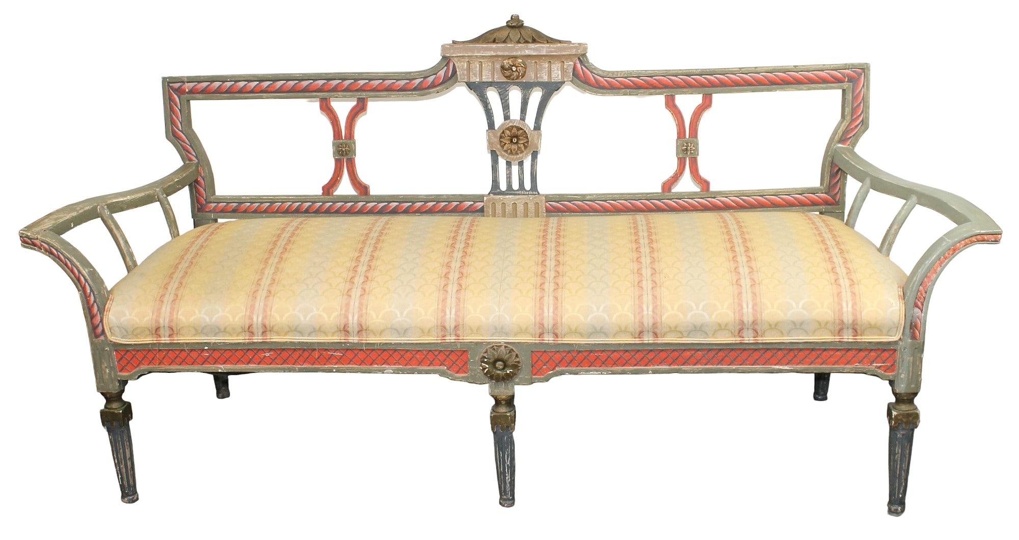 Antique Swedish carved polychrome bench