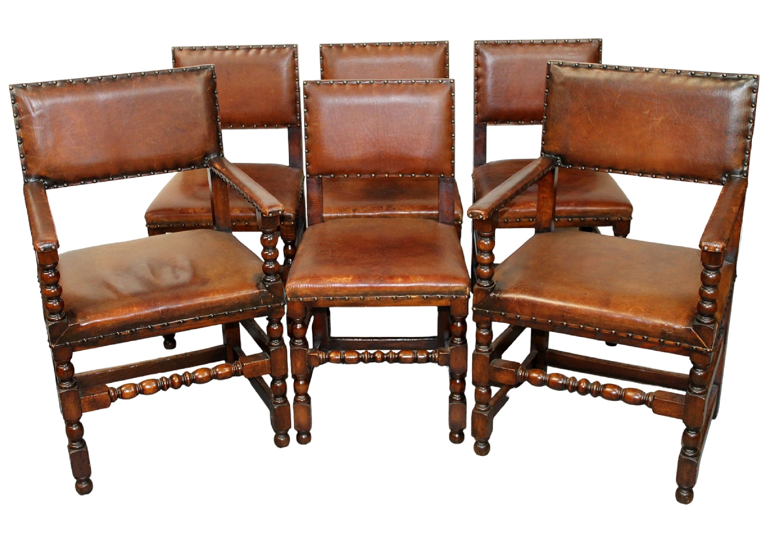 Set of 6 French leather dining chairs