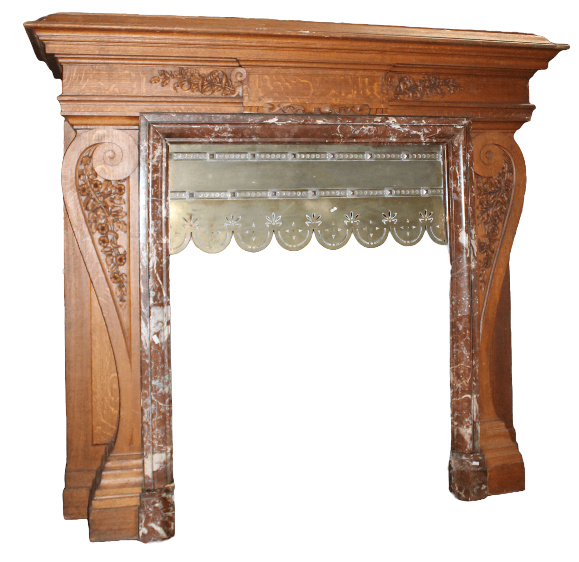 Grand French Renaissance fireplace mantel in oak