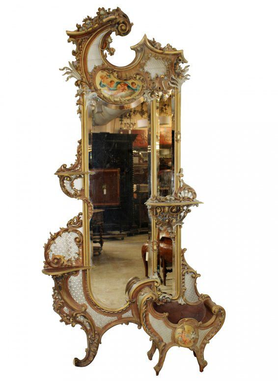 Italian Rococo gilt and painted mirror with jardiniere