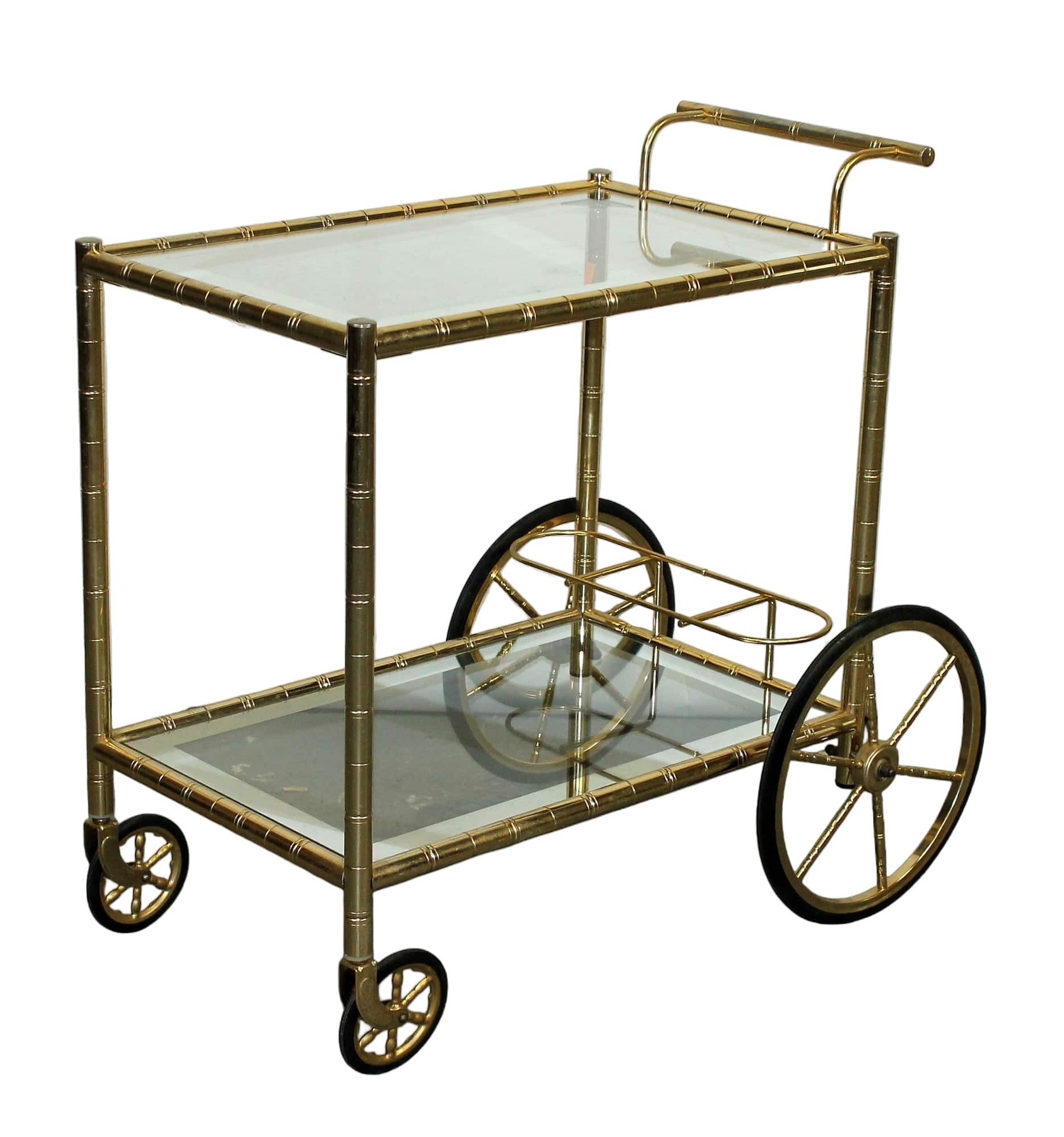 French bentwood rolling bar cart