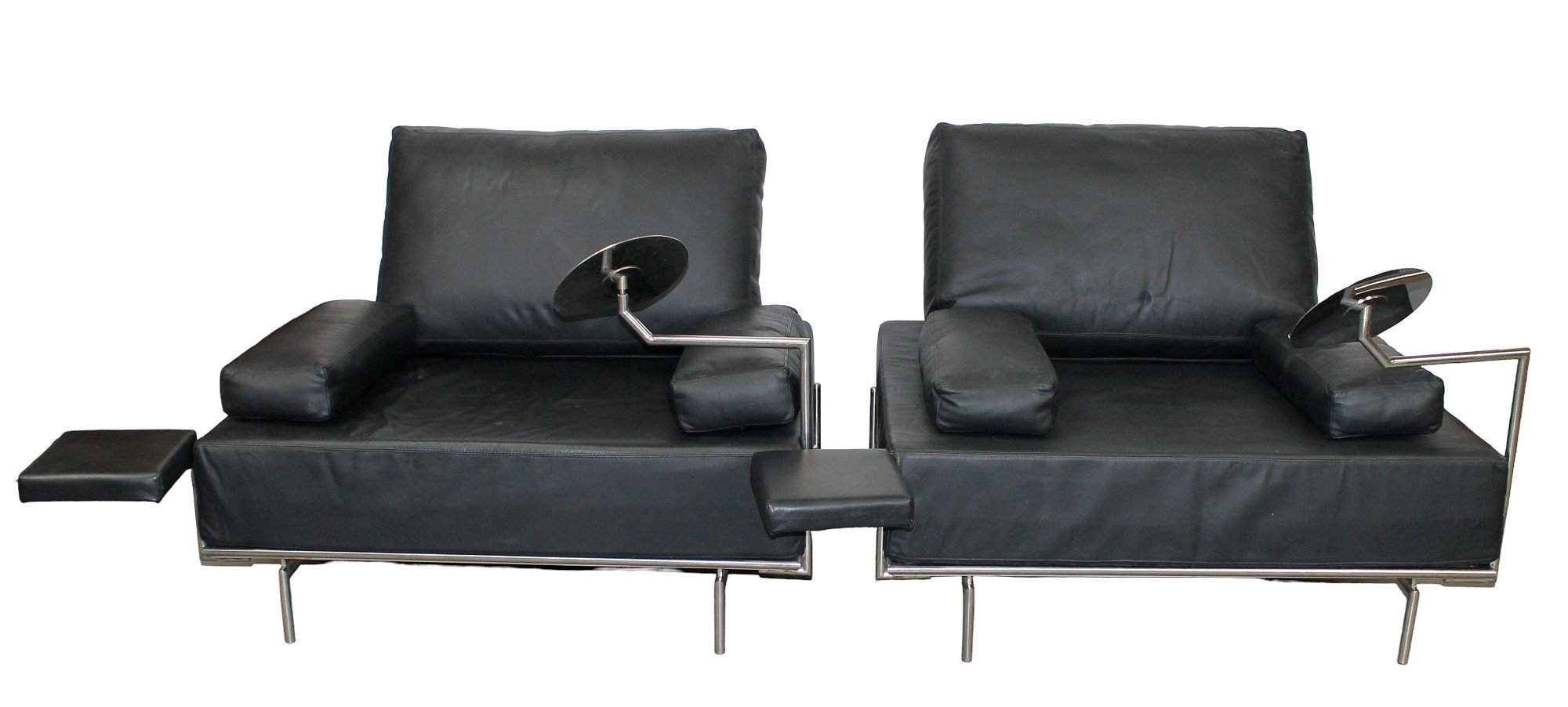 Pair of French Modern leather and chrome armchairs