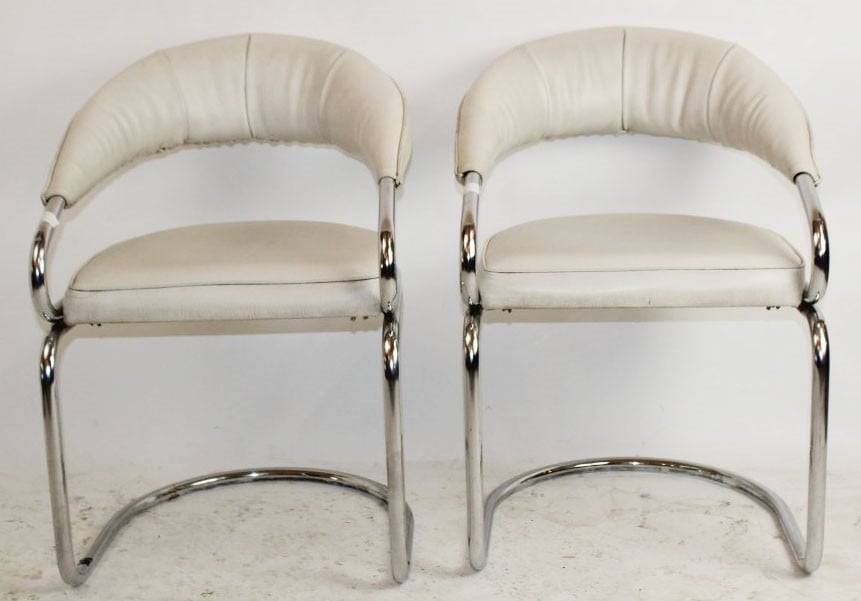 Pair of Italian leather and chrome chairs