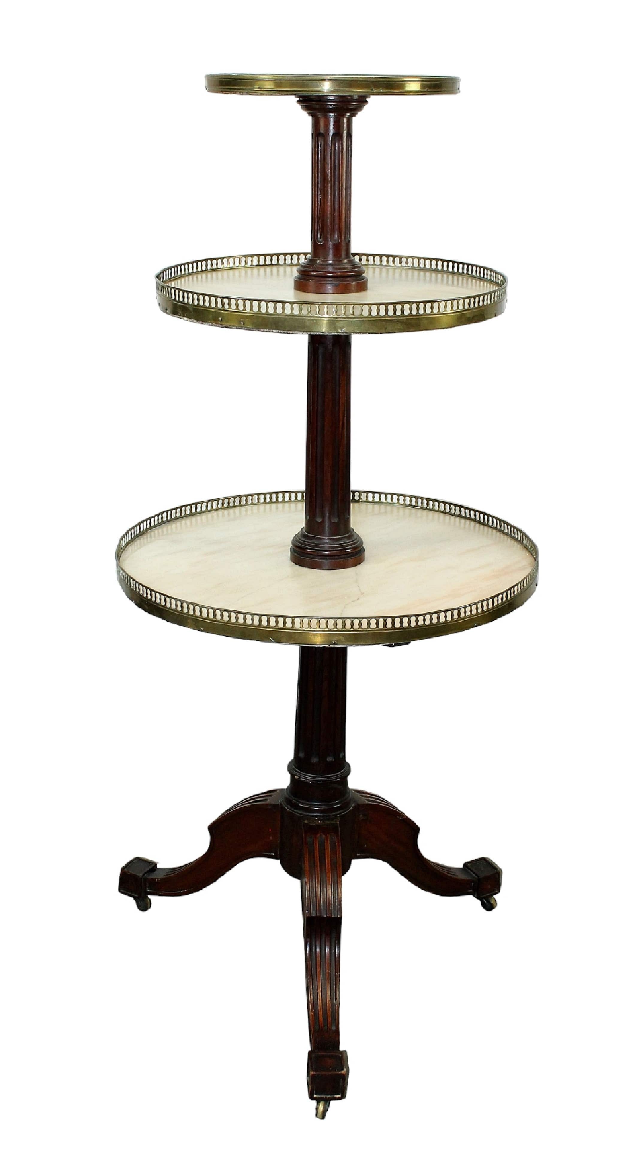 French Louis XVI style 3 tier marble and mahogany pastry table