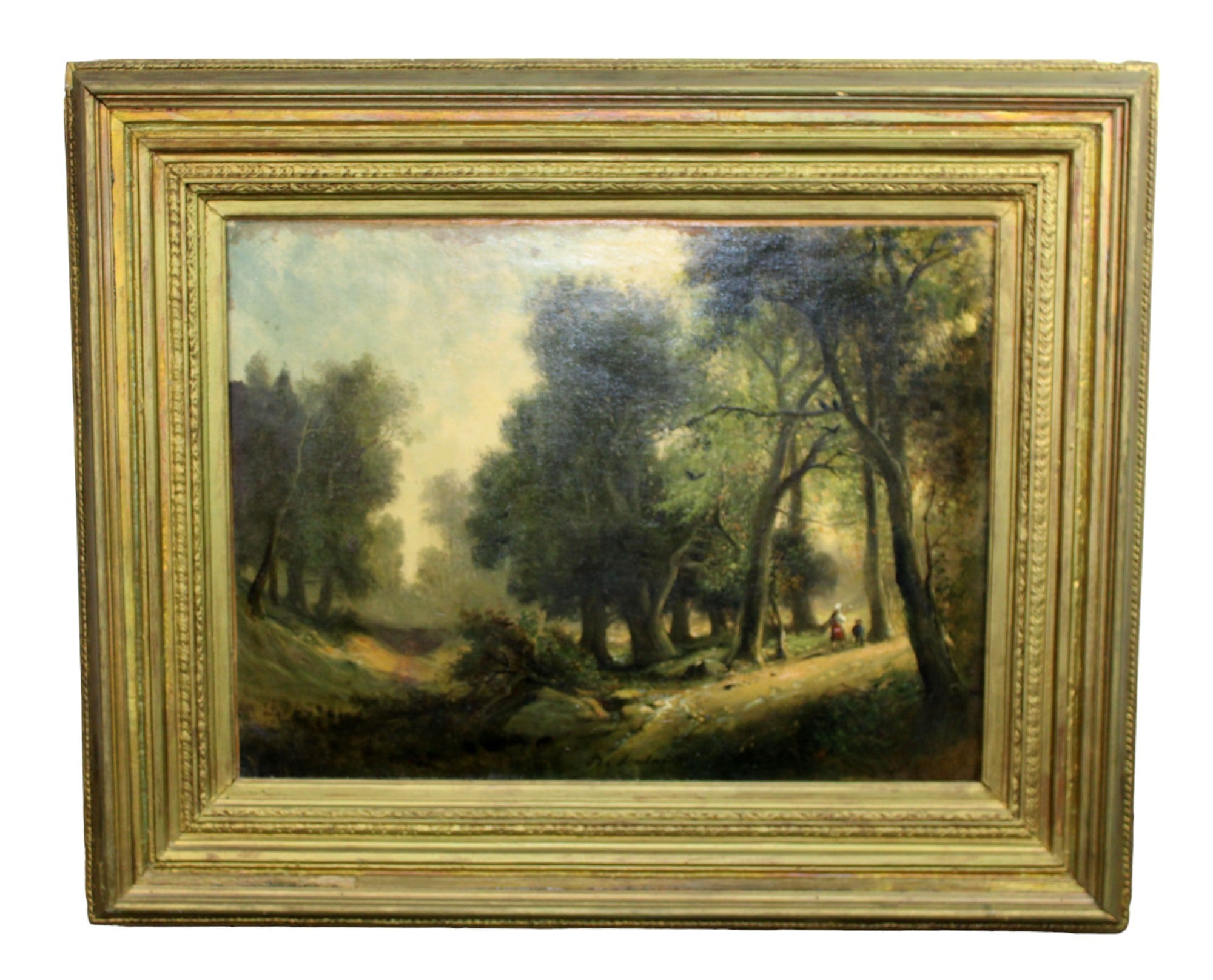 Continental oil on canvas painting forest landscape