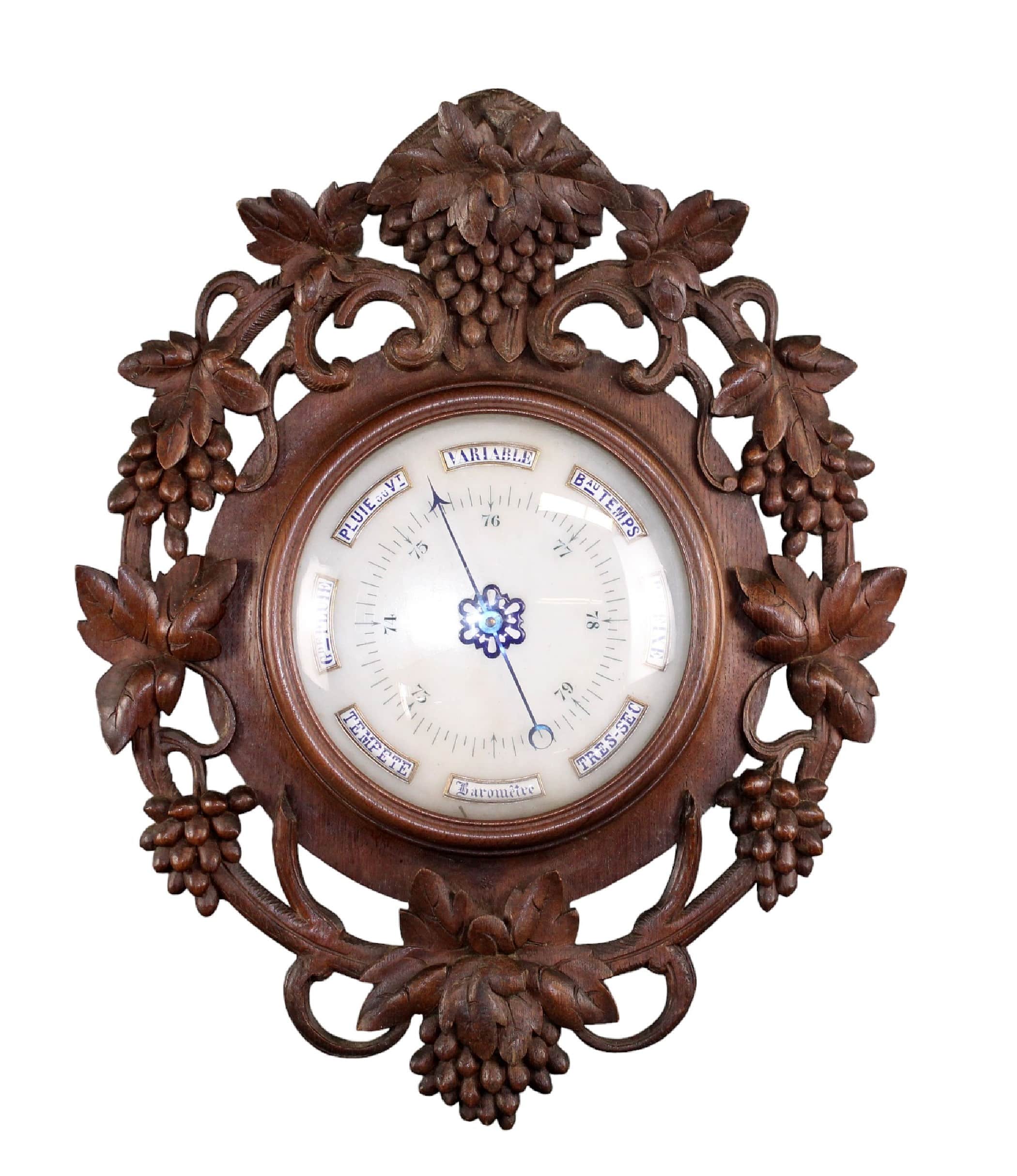 French wall mount carved oak barometer