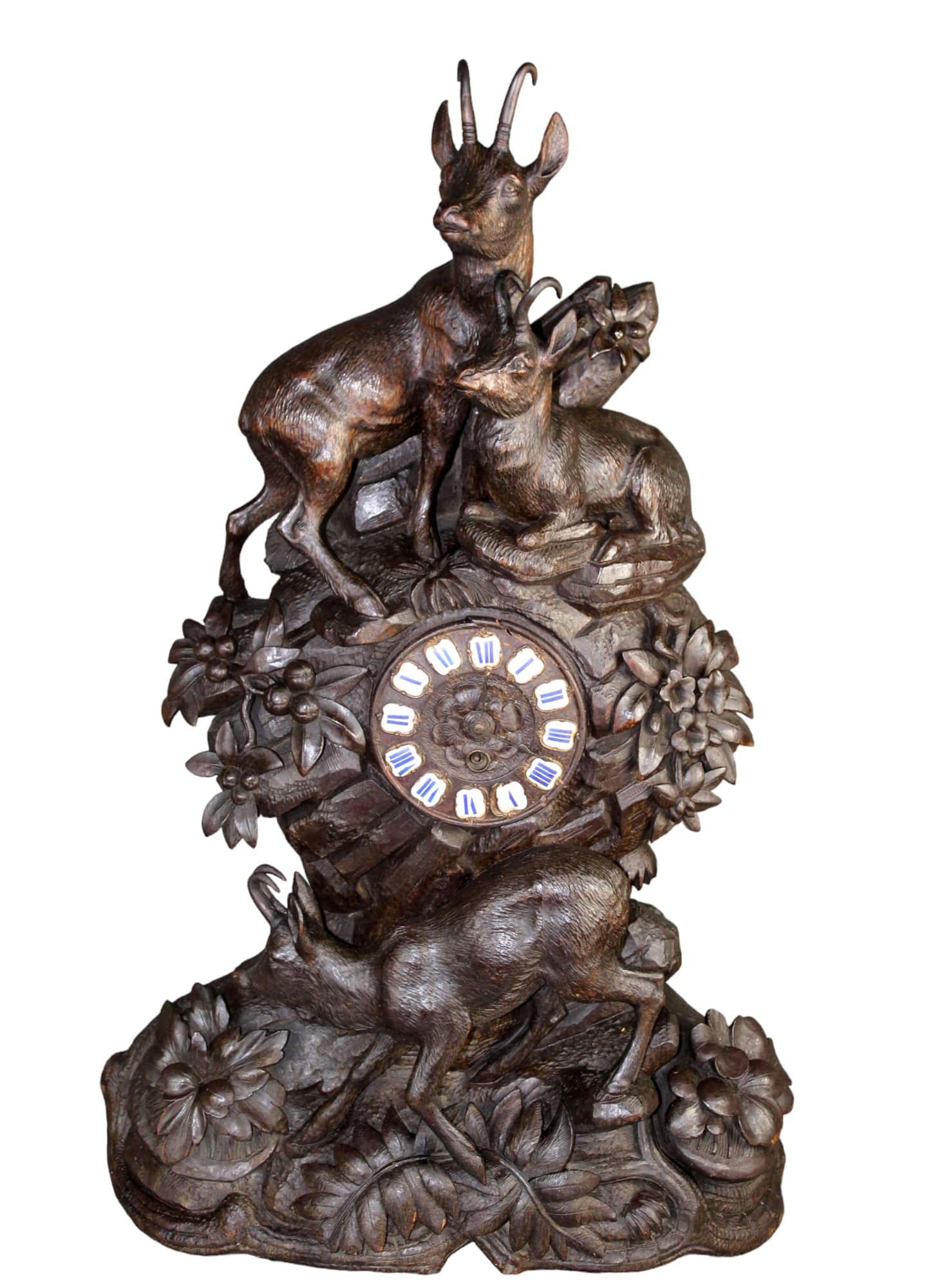 French Black Forest mantel clock with antelope
