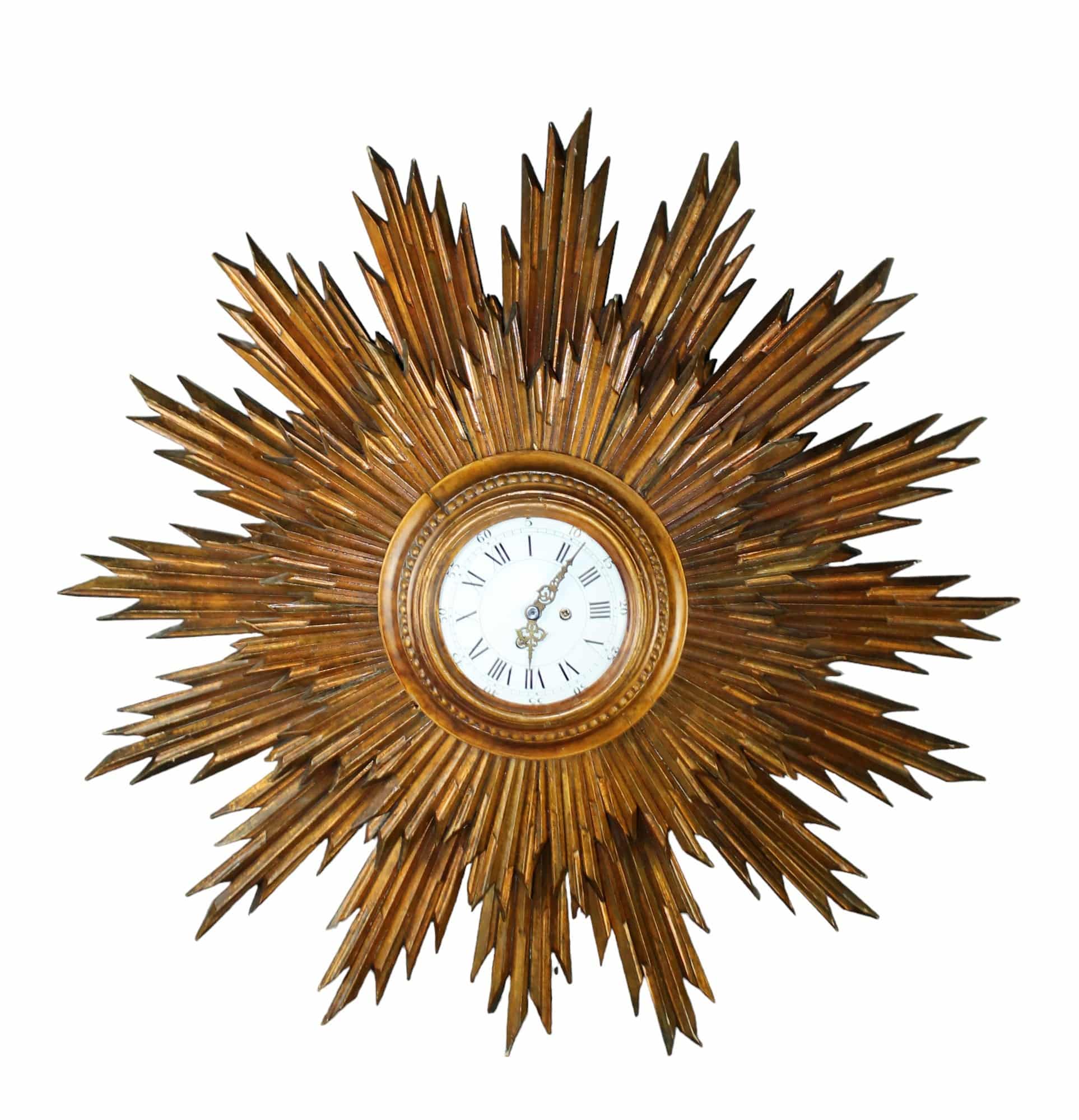 French double sunburst giltwood wall clock.