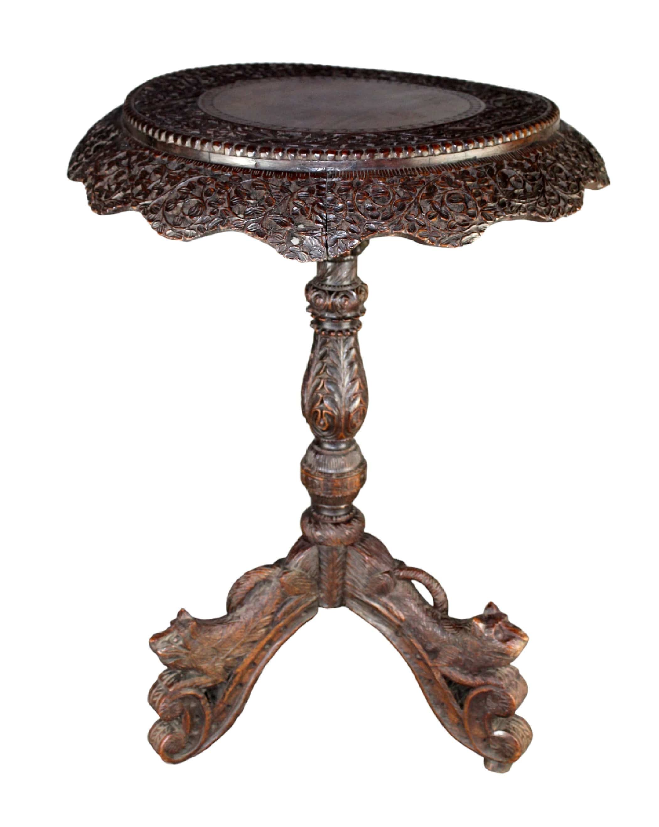 Anglo Indian relief carved pedestal base side table