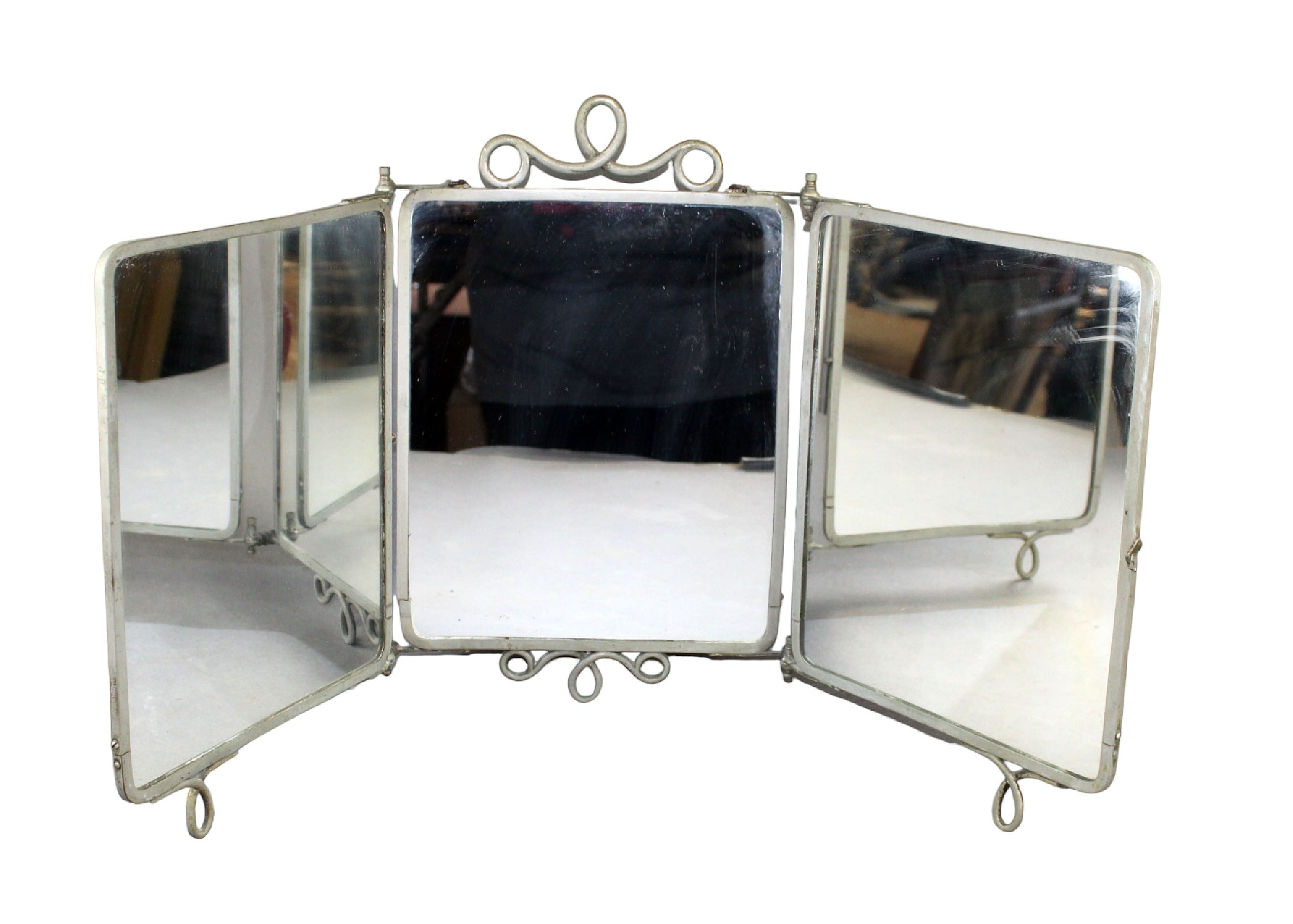 French triple mirror with wrought iron frame