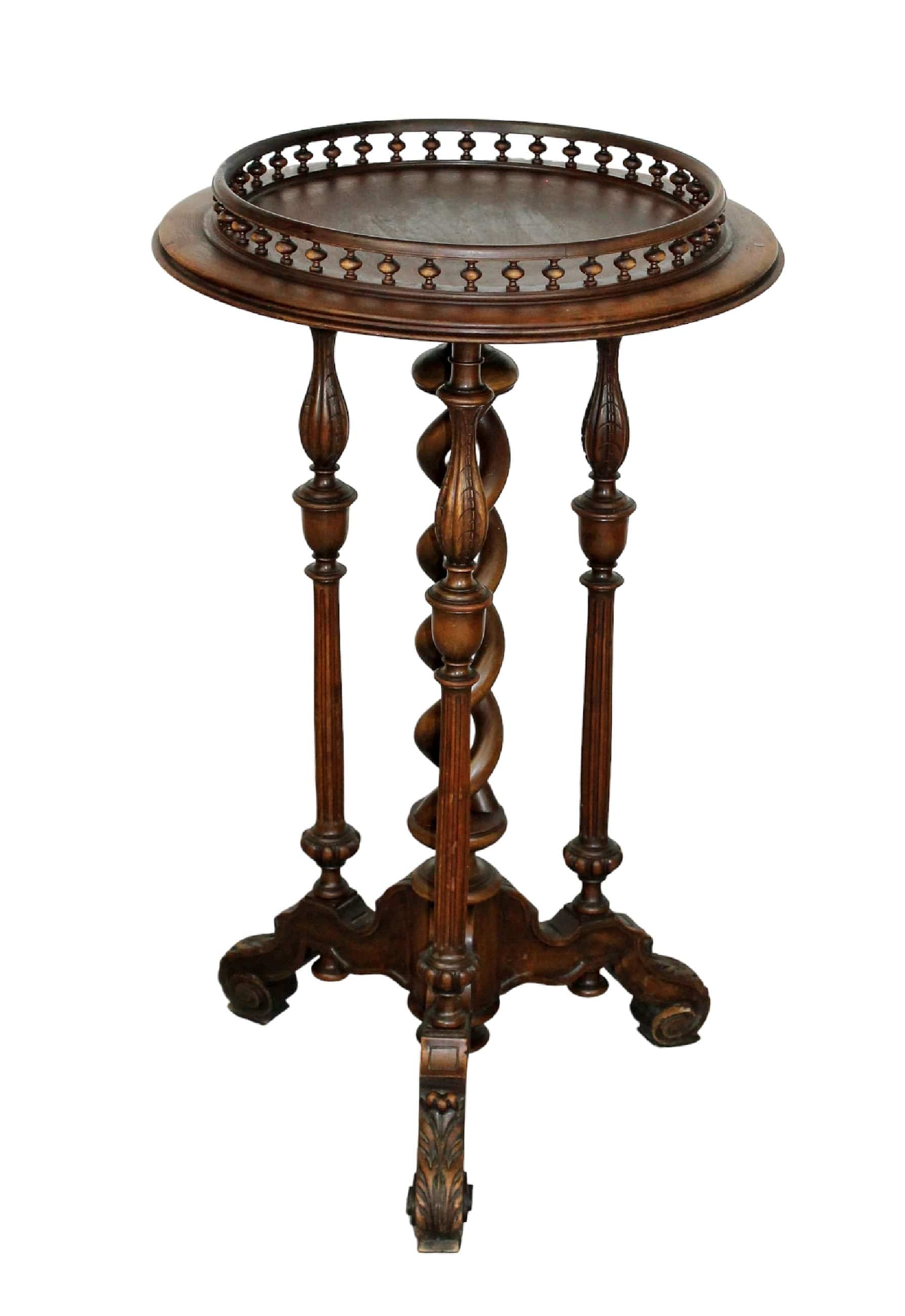 French walnut side table with double twisted center support