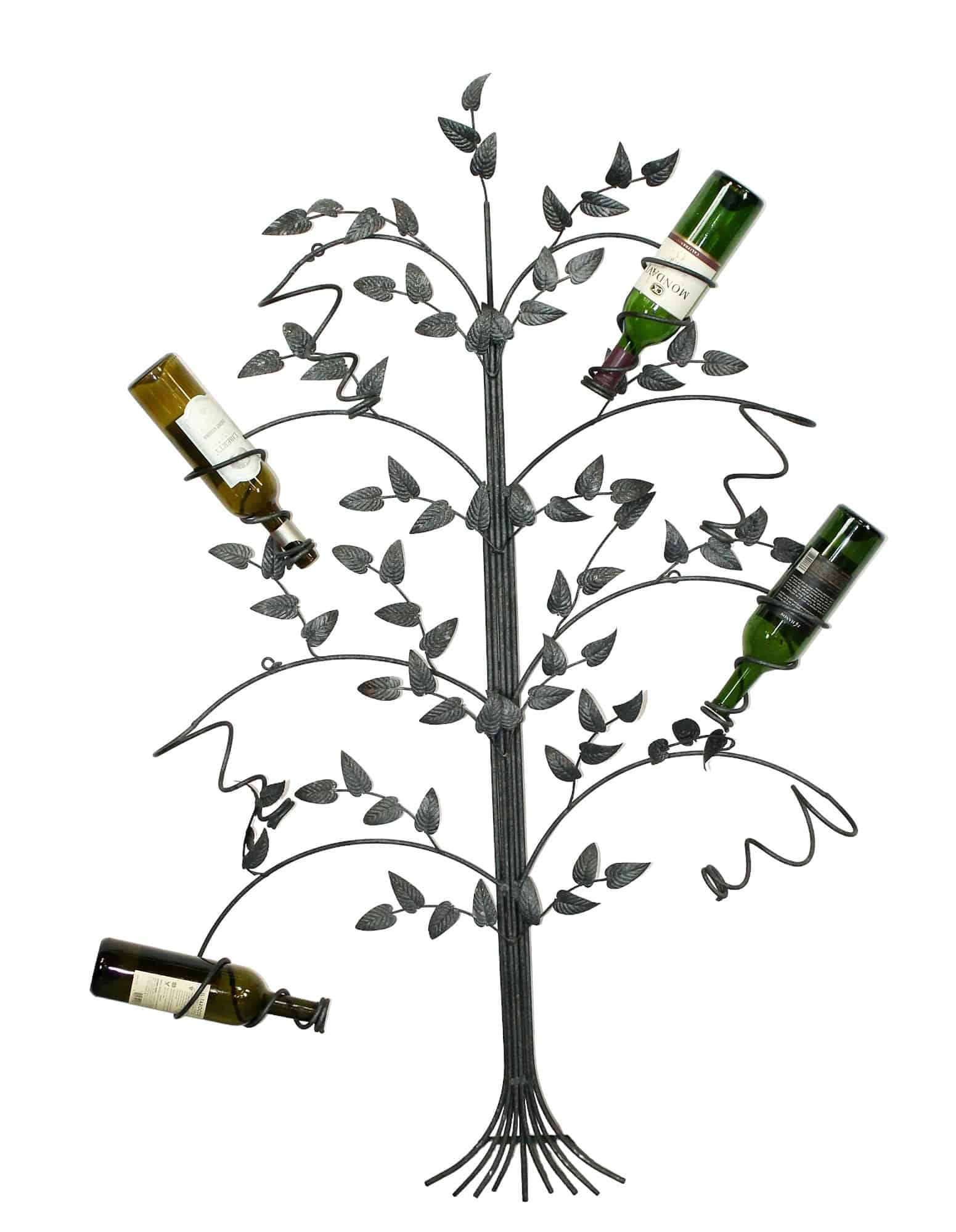 Iron wall mount bottle tree with leaf decoration