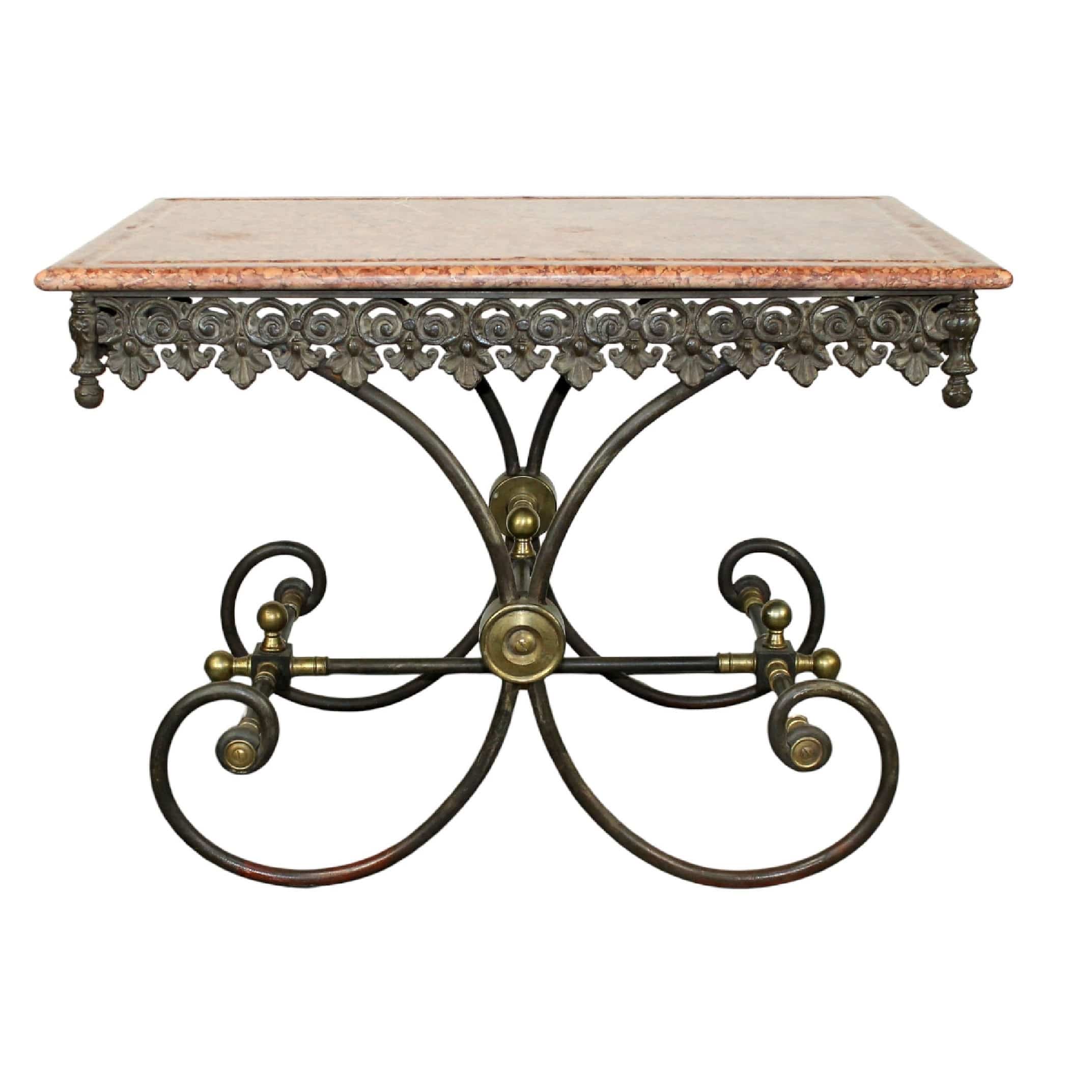 French butcher table in iron with marble top