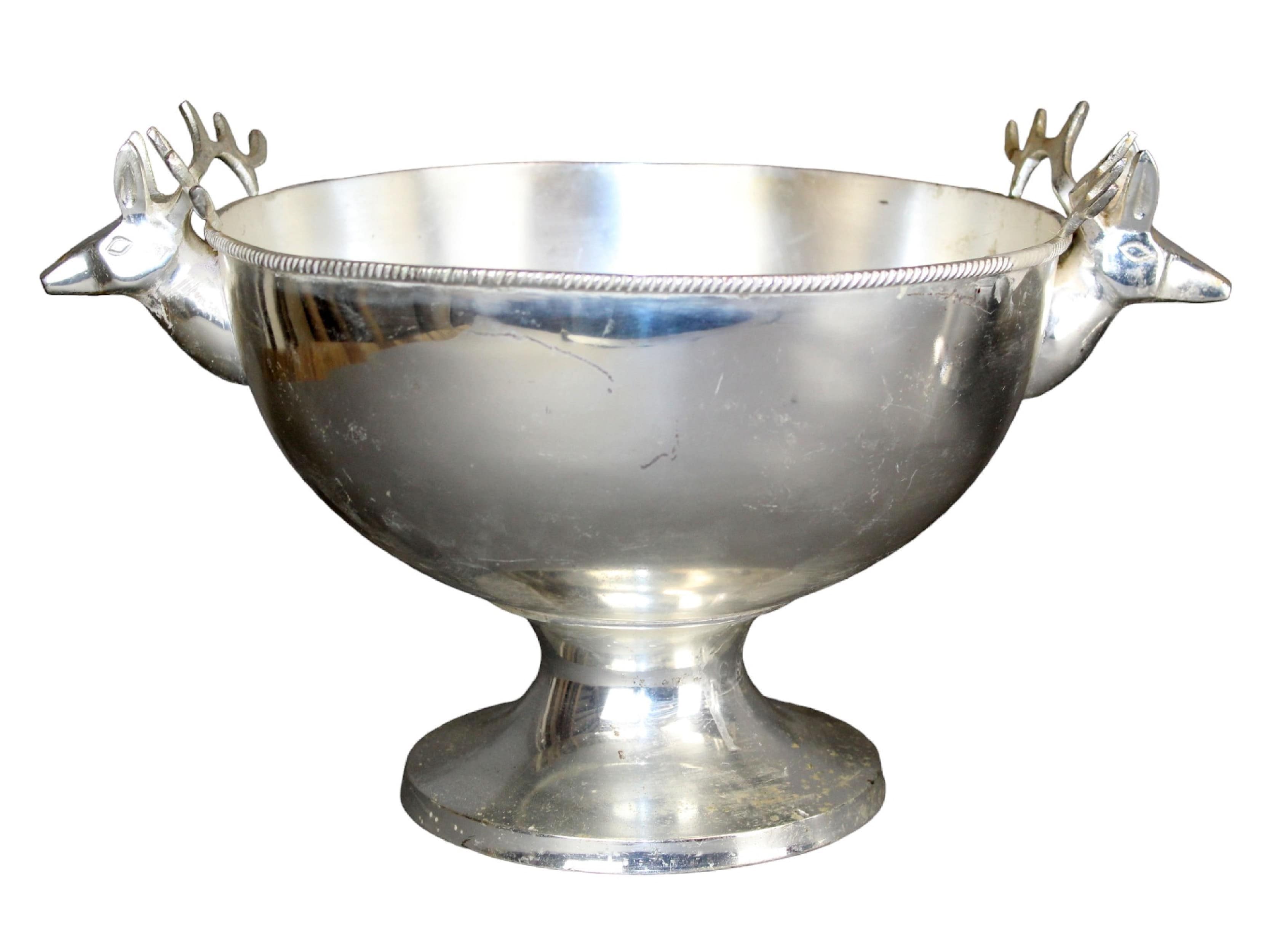 Silverplate centerpiece bowl with stag heads