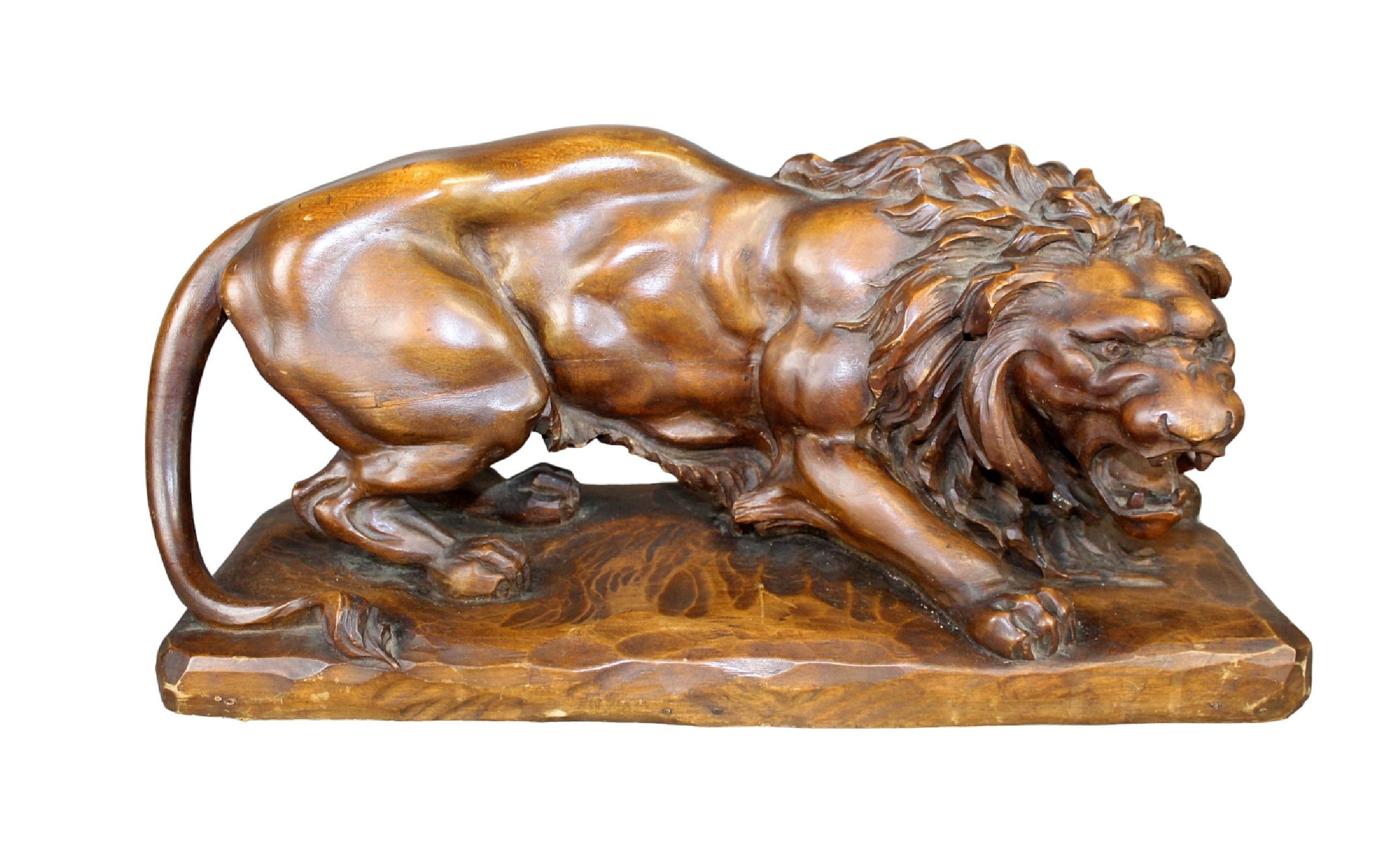 French carved walnut sculpture of a lion
