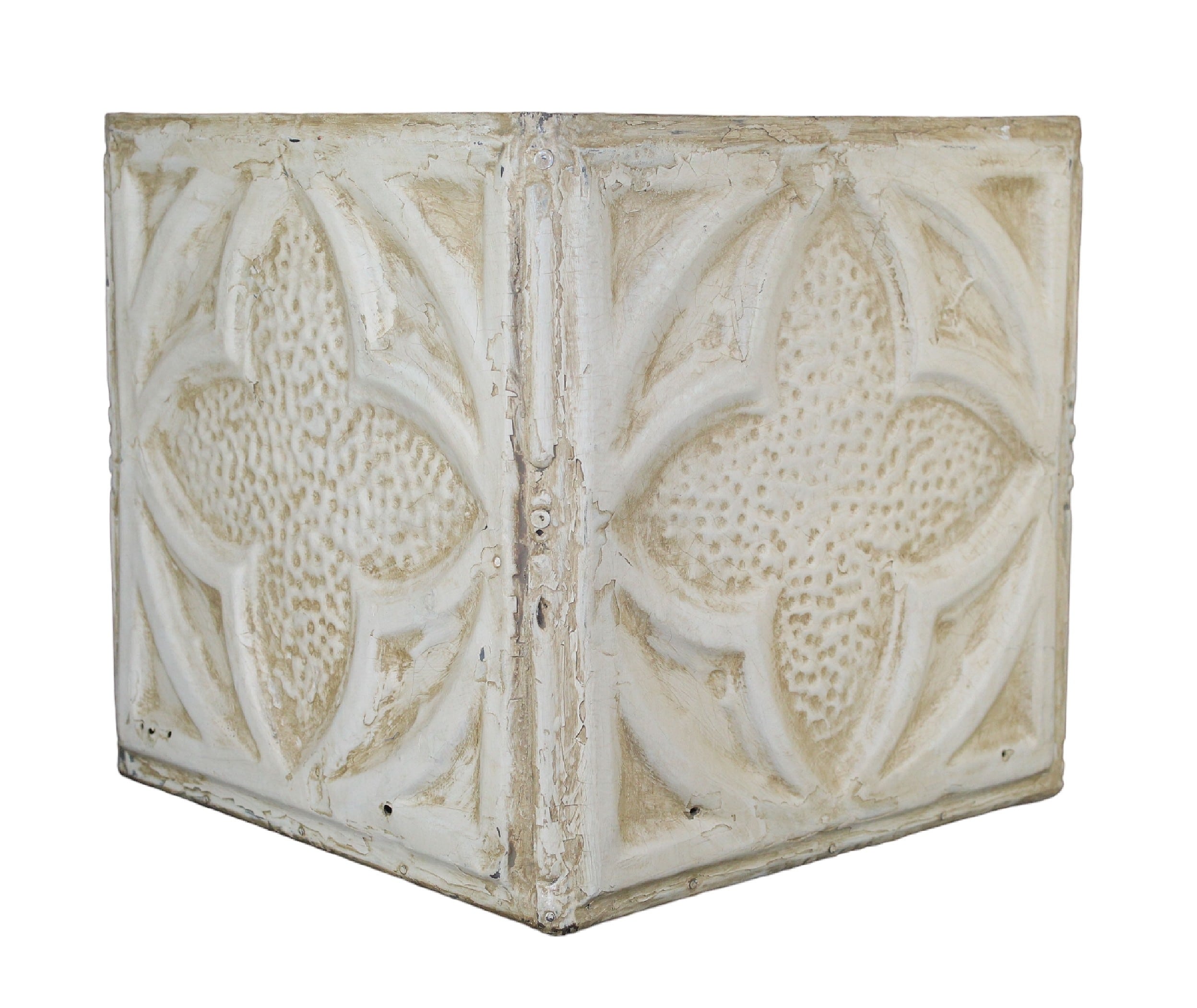 Painted and pressed tin square cachepot
